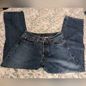 Levi's 28W High Rise Button Up Dark Blue Wash Straight Leg Baggy Denim Jeans